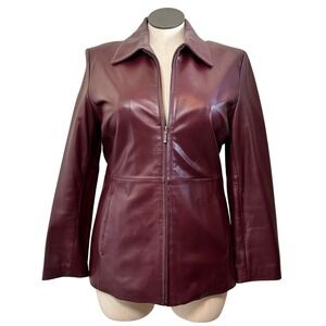 JLC New York Womens Burgundy Leather Zip Up Jacket Blazer Style L
